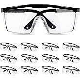 SATTRON Clear Safety Glasses 12 PACK Adjustable Temples Safety Goggles Anti-Fog Impact Resistant UV Protection