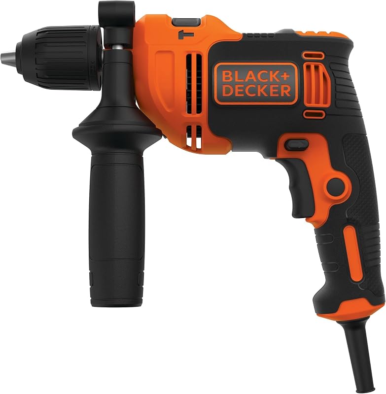 Broca de martelo com fio black + decker beh710k 710 w 13 mm mandril com alça lateral inclui 4 brocas e estojo laranja/preto
