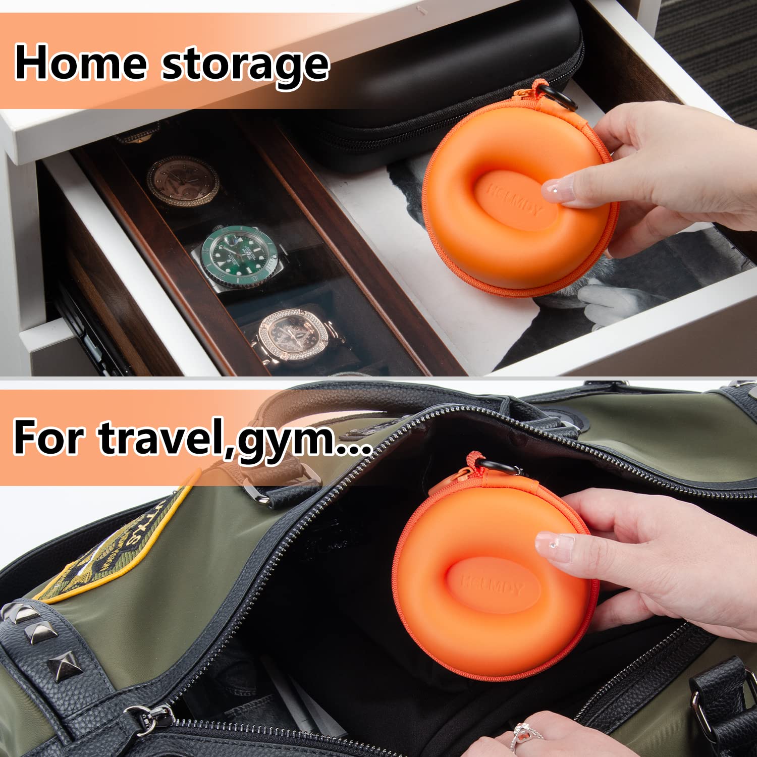 Watch Travel Case for Women: Portable Single Watch Box Organizer Travel Watch Case 1 Slot - Fits all Wristwatches & Smart Watches up to 50mm（Orange）