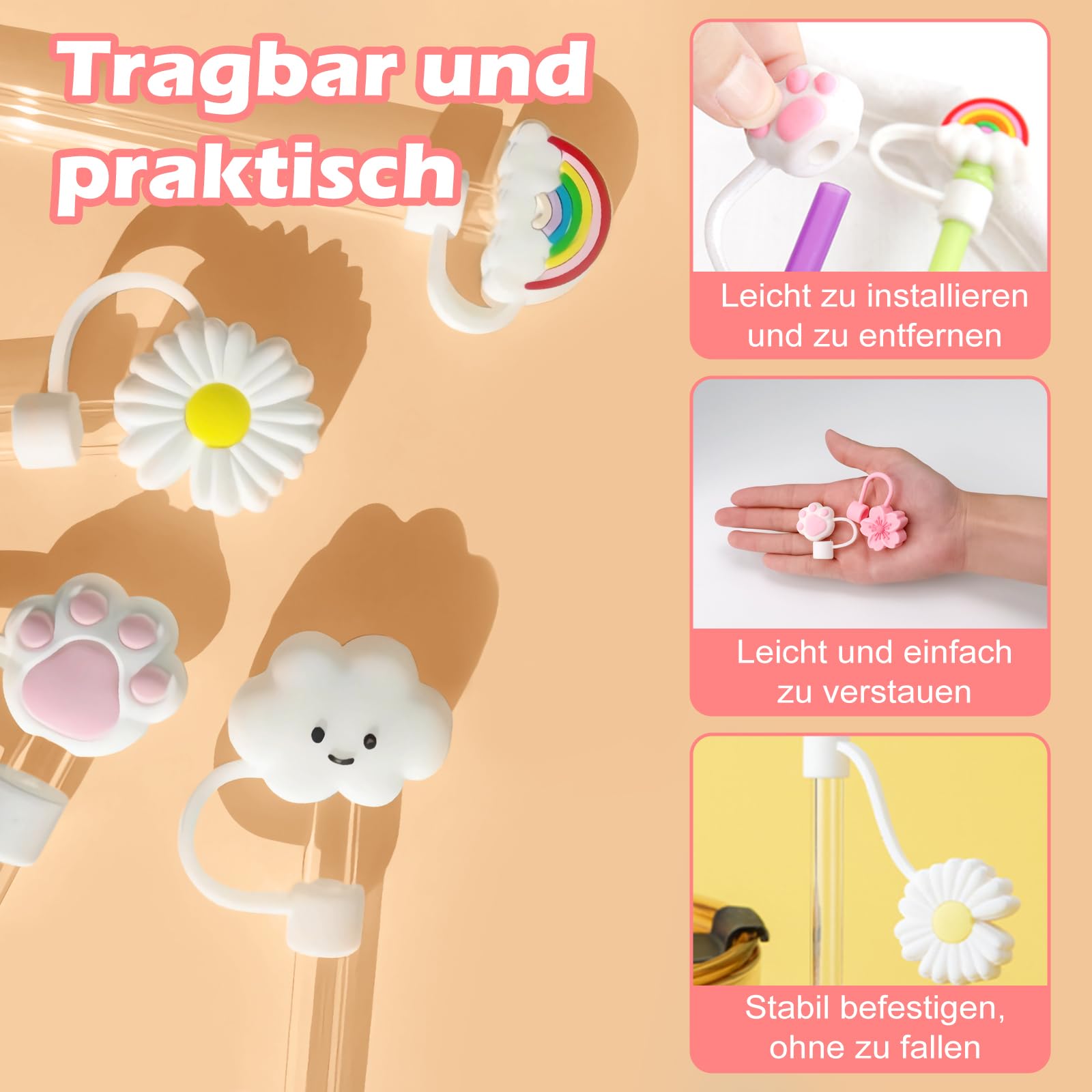 8Stück Strohhalm Abdeckung für Stanley Cup Zubehör, 10mm Staubdichte Silikonmaterial Strohhalm Zubehör, Strohhalme Abdeckung Accessories für Stanley Tumbler Zubehör 5