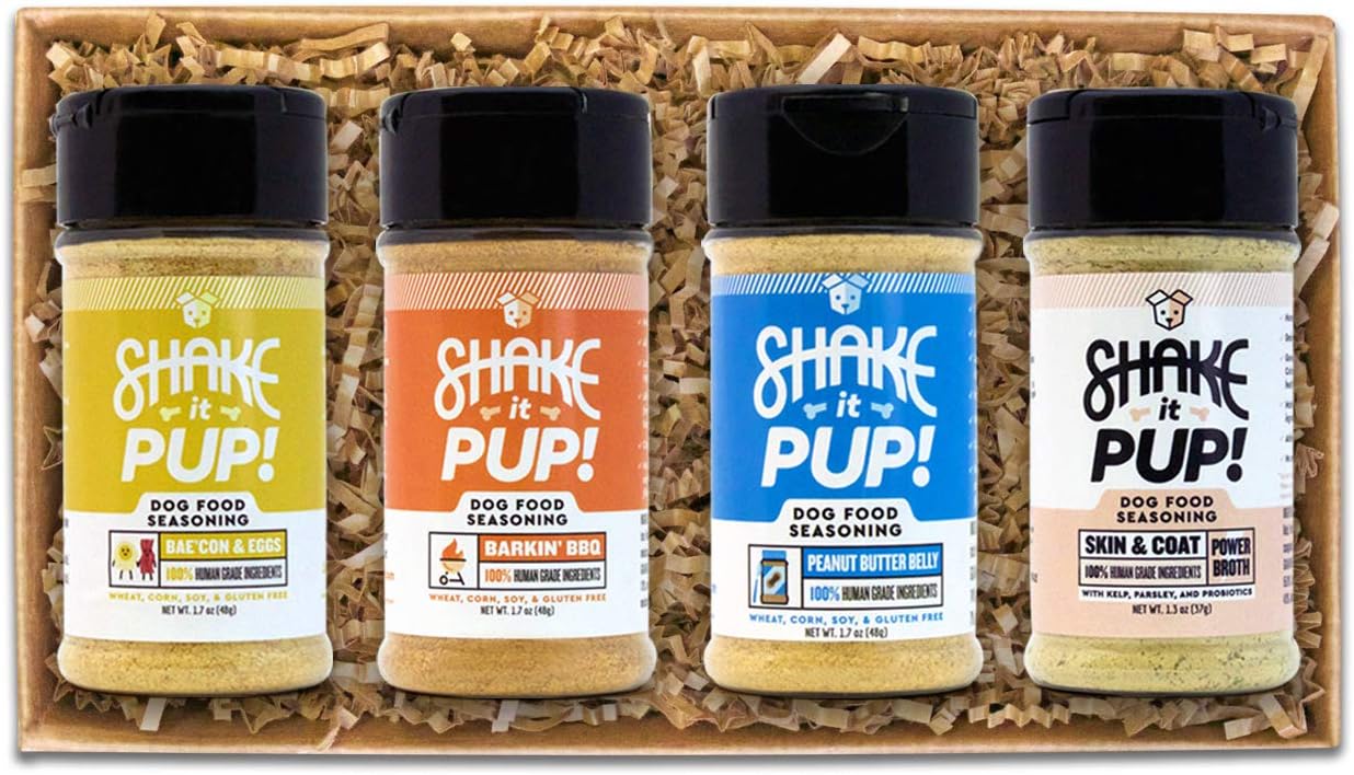 Shake it Pup! Dog Food Seasoning - Sample Flight of Flavors - 100% Human-Grade Topper, Bone Broth, Gravy for Kibble or Raw