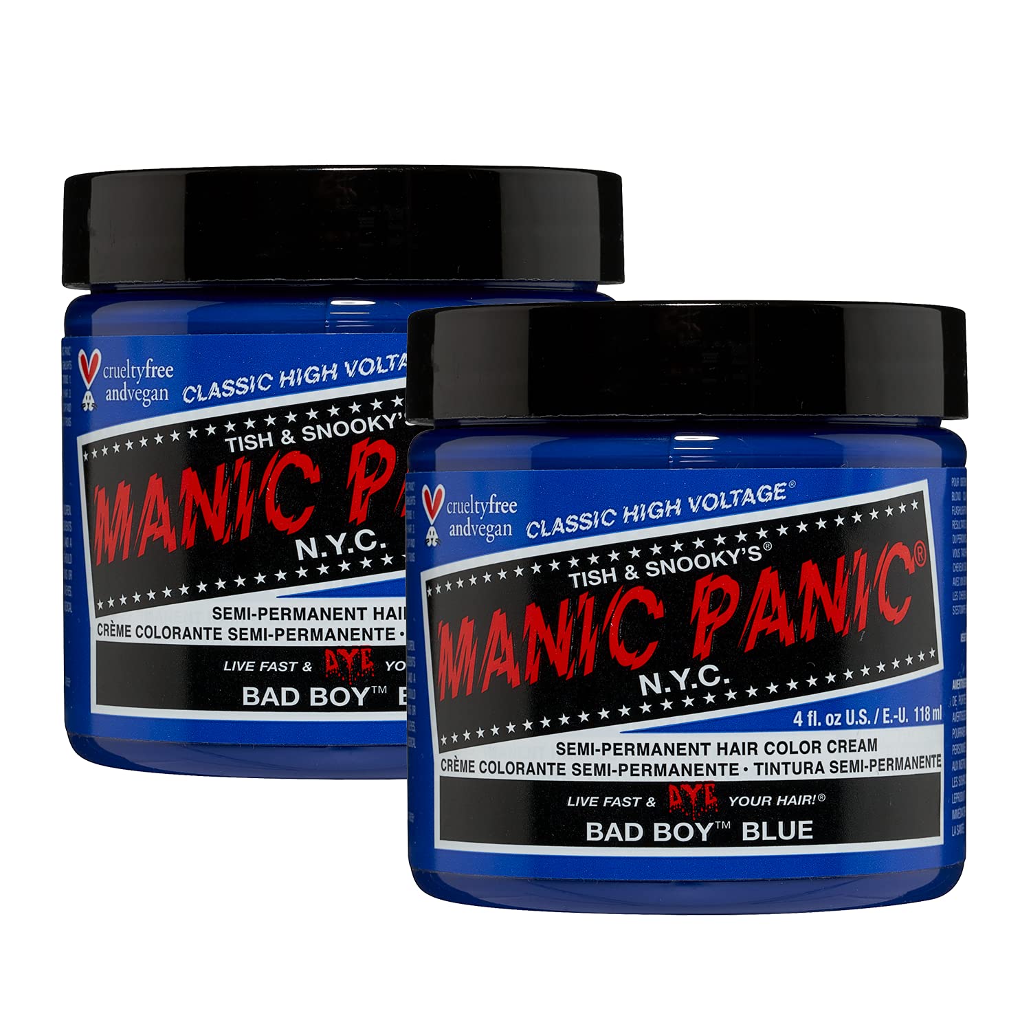 Manic Panic Bad Boy Blue Classic Creme, Vegan, Cruelty Free, Semi Permanent Hair Dye 2 x 118 ml