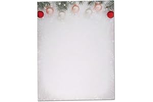 HILL VALLEY GREETINGS Black Tabby Studio Christmas Tree Ornaments Winter Holiday Stationery - 60 Sheet Set of Letterhead Paper