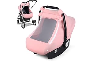 Muslin Car Seat Cover for Babies, Elstey Infant Carseat Canopy with Breathable Peep Window, Kick-Proof Baby Car Seat Covers for Boys Girls, Lightweight Newborn Carrier Cover Fit Summer