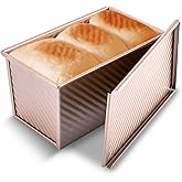 KITESSENSU Pullman Loaf Pan with Lid, 1 lb Dough Capacity Non-Stick Bakeware for Baking Bread, Carbon Steel Corrugated Bread