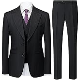 UNINUKOO Mens 3 Piece Suits Pinstripe Slim Fit Peak Lapel Formal Dinner Casual Wedding Tuxedo