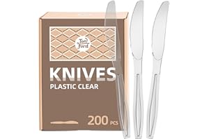 TONFORD 200 Count Clear Plastic Knives Heavy Duty, Premium Disposable Forks, Heat Resistant & BPA Free, Durable Plastic Cutlery for Daily Use