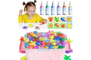 Hrsqu Magic Water Elf Toy Kit - Aqua Elf Water Gel Kit - 100ml Large Capacity Water Fairy Kits with 8 Marine Animals Molds, Christmas Gifts for Kids Birthday Gifts Party Favors (6 Colors)