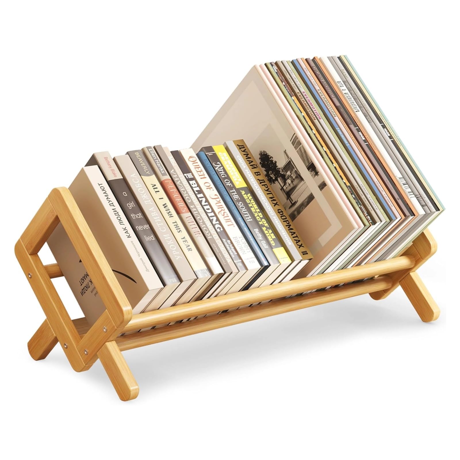 Zjyufy Desktop Book Shelf Organiser, 50cm Wood Tilting Bookcase, Magazine Display Stand Storage Rack, Childrens Bookcase, Creative Small Book Shelf for Books Magazines CDs