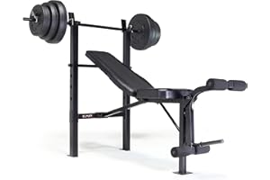 CAP Barbell Standard Weight Bench with Leg Developer and a 100 LB Vinyl Weight Set – Adjustable Backrest, Barbell, and Cement Plates for Home Gym