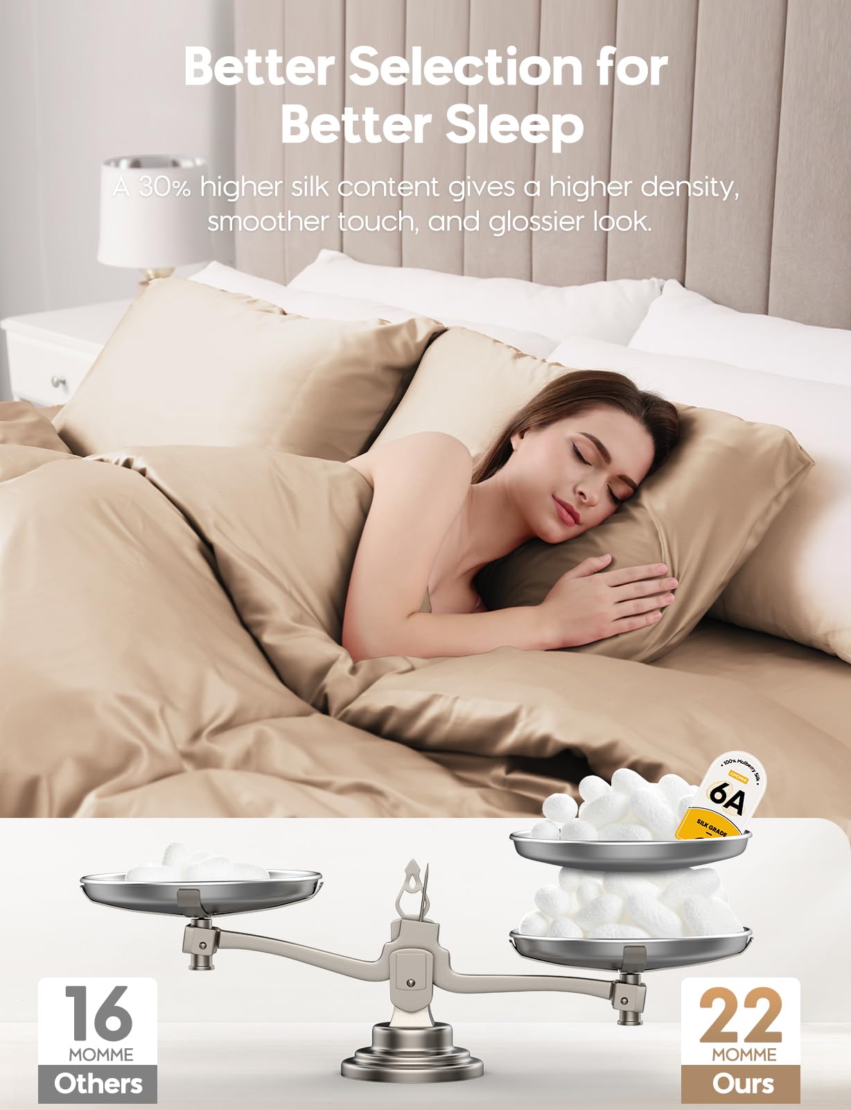 ioion 100% Pure Mulberry Silk Pillowcase for Hair & Skin - 22 Momme 6A High-Grade Fibers - Anti-Aging, Anti-Sleep Crease, Cooling Satin Pillowcases with Hidden Zipper (King 22x36 Inches) - Image 3