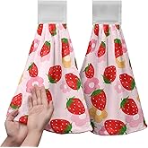 Cneztholim Strawberry Hand Tie Towel Pink Red Fruit Hanging Kitchen Towel with Loop Summer Strawberry Haning Dish Towels Soft Absorbent for Kitchen Bathroom Aceesories Decor Set of 2