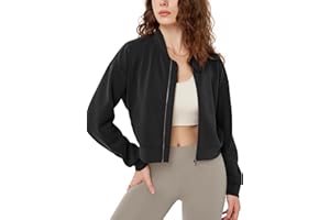 ODODOS Modal Soft Full-Zip Bomber Jacket for Women Long Sleeve Casual Fall Outfit Crop Top with Pockets