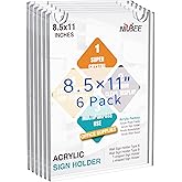 NIUBEE 6 Pack Acrylic Wall Sign Holder 8.5x11 Vertical, Clear Plastic Picture Frame, Wall Mounted Design, Support No Drilling(Provide 3M Tape and Screws)