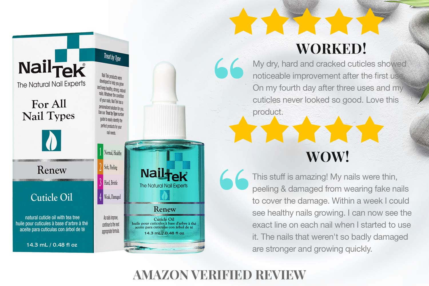 Nail Tek Renew, Natural Cuticle Oil with Tea Tree for All Nail Types, 0.48 oz, 2-Pack : Beauty