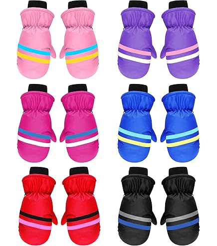 6 Pairs Kids Waterproof Winter Gloves - Warm Ski & Snowboard Gloves For Boys & Girls (7-12 Years, Retro Colors)
