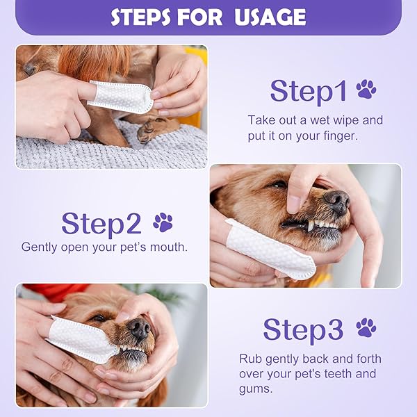 OUYOFI TEETH CLEANING FINGER WIPES FOR DOGS & CATS, REDUCES TARTAR & FRESHENS BREATH DENTAL WIPES，NATURAL MILD INGREDIENTS,DISPOSABLE DOG TEETH CLEANING WIPES,50PCS