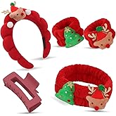 AMCAMI Christmas Makeup Headband Wristband Set with Hair Clips,Headband for Washing Face, Skincare,Spa,Christmas Hair Accessories Gifts, Stocking Stuffers