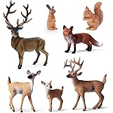 SIENON 7Pcs Forest Animals Figures Toys, Miniature Woodland Figurines with Deer Family, Elk, Fox, Rabbit, Squirrel for Kids Christmas Birthday Party Gift Cake Decorations Educational Project Diorama