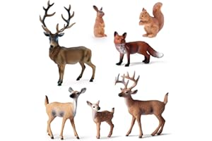 SIENON 7Pcs Forest Animals Figures Toys, Miniature Woodland Figurines with Deer Family, Elk, Fox, Rabbit, Squirrel for Kids Christmas Birthday Party Gift Cake Decorations Educational Project Diorama