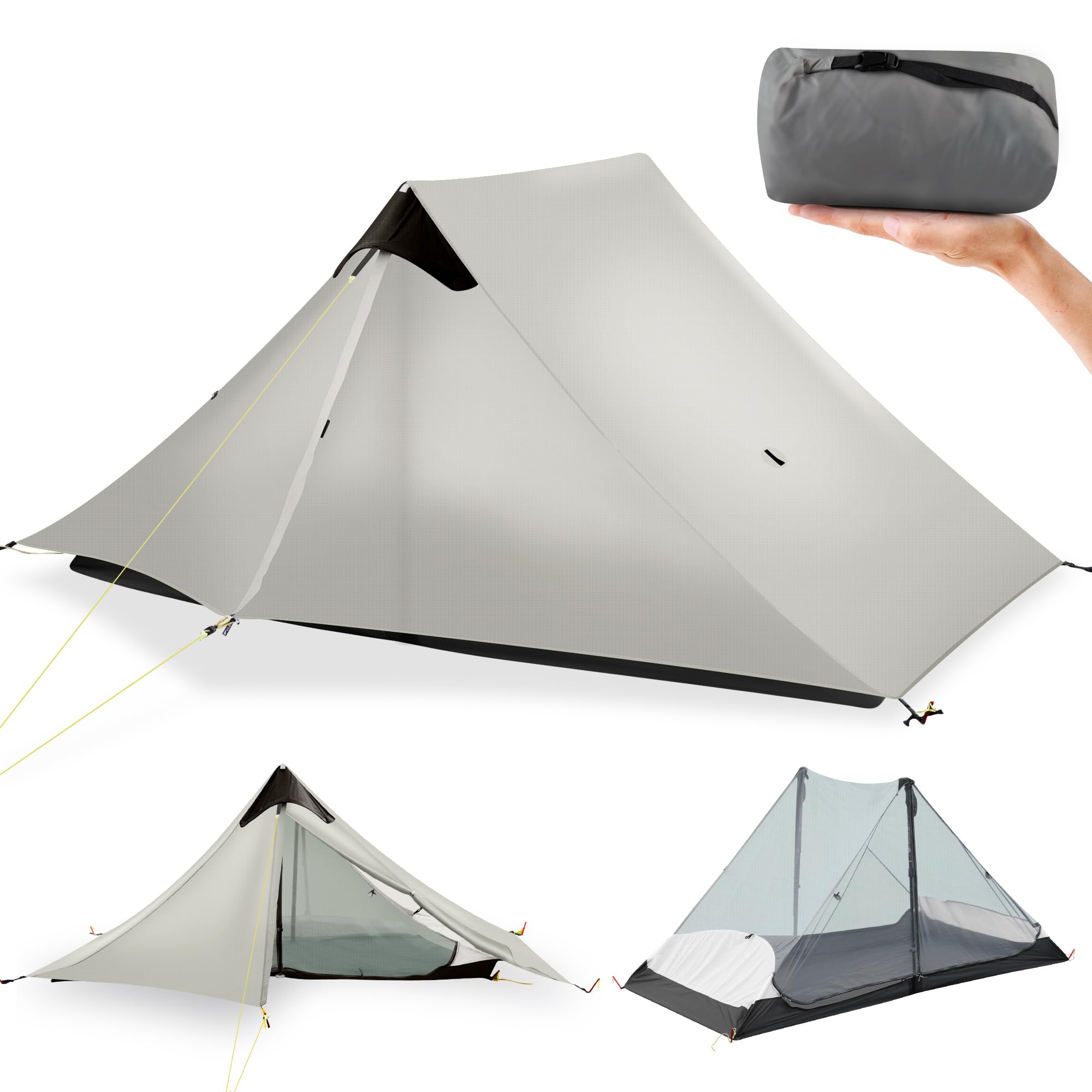 Photo 1 of Ultralight Tent 3-Season Backpacking Tent 2 Person Camping Tent, Outdoor Lightweight LanShan Camping Tent Shelter for Camping, Trekking, Kayaking, Climbing, Hiking, 2 Person/Grey White