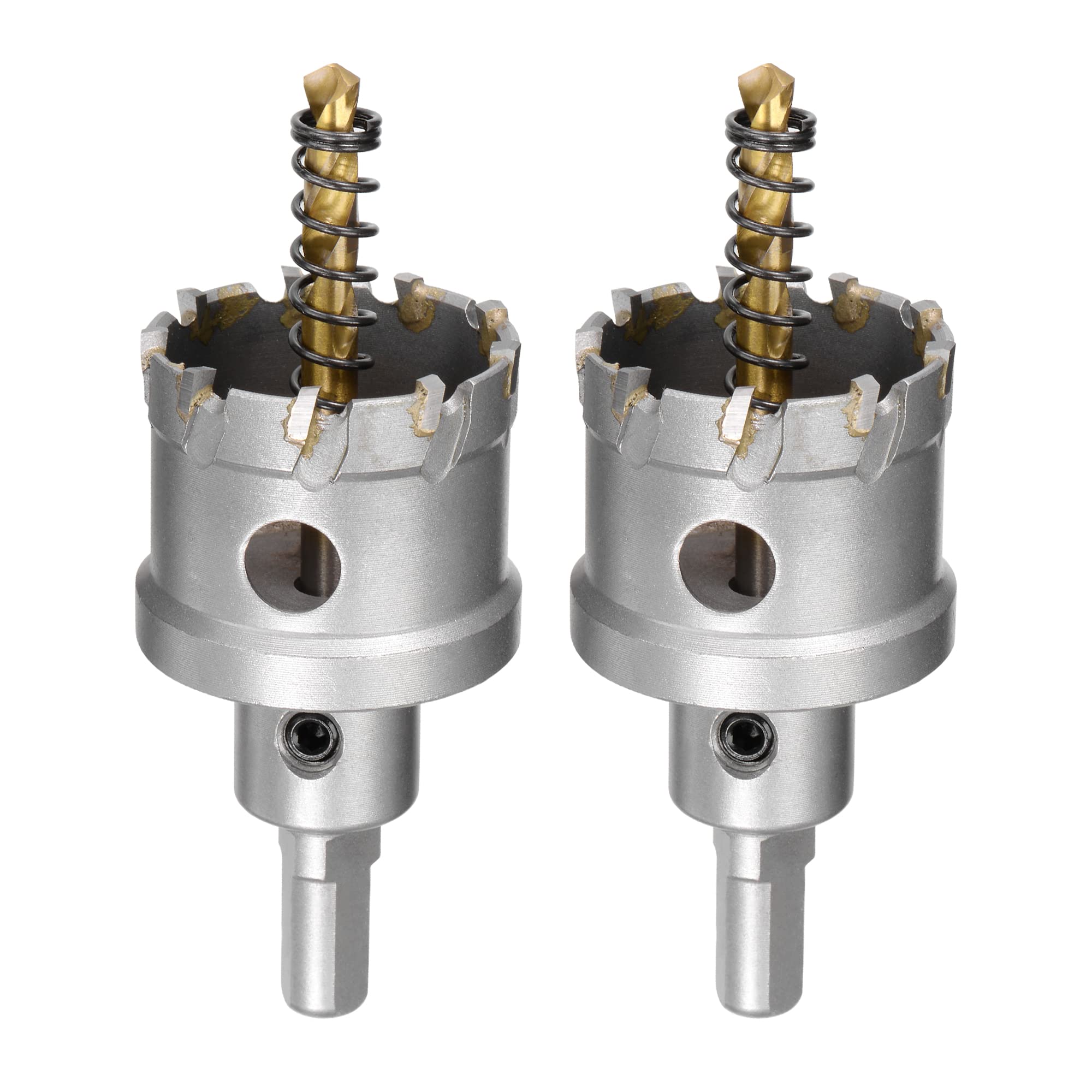 sourcing map 40mm Carbide Hole Cutter, Hole Saws for Stainless Steel Sheet Metal, Non-slip Triangular Shank Limit Step, with Titanium Coated Center Drill, 2pcs