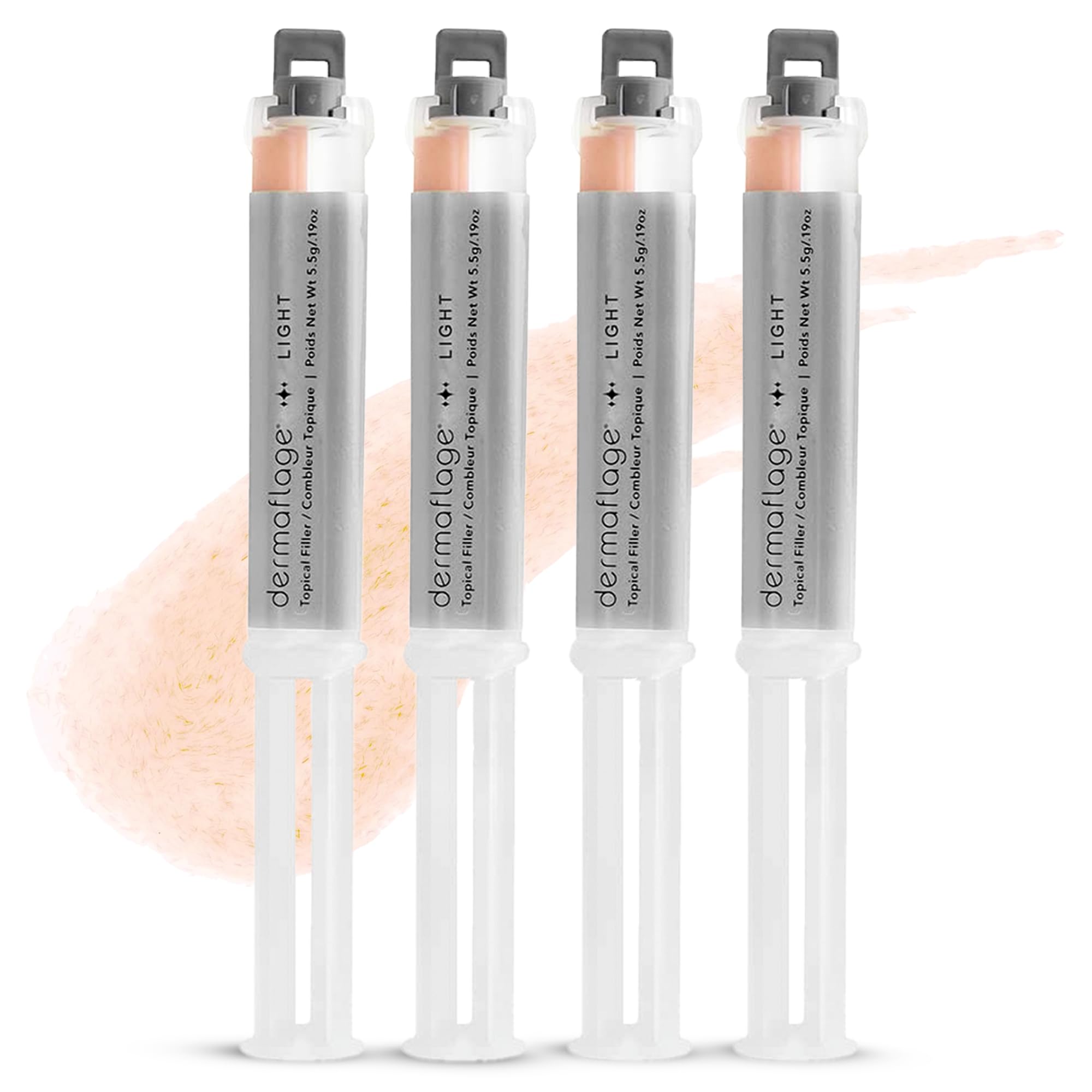 Dermaflage Topical Scar Filler Pack of 4 Refill Applicator (light) - Hollywood Silicone Scar Gel for Recessed Scars, Wrinkles, Discoloration & Deep Pockmarks (30 Applications)