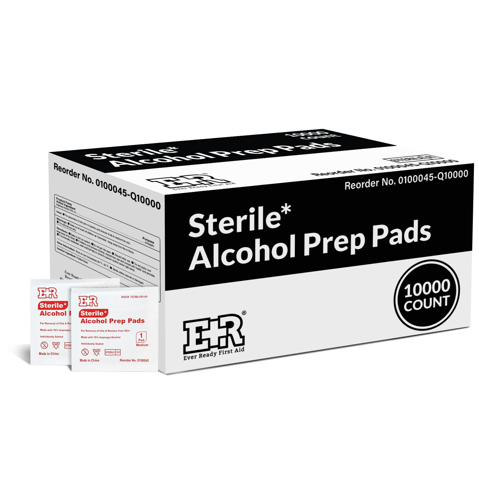 Ever Ready First Aid Alcohol Prep Pads, Medium 2-Ply Alcohol Wipes, Individually Wrapped Swabs, Saturated with 70% Isopropyl Alcohol - 10,000 Count Image