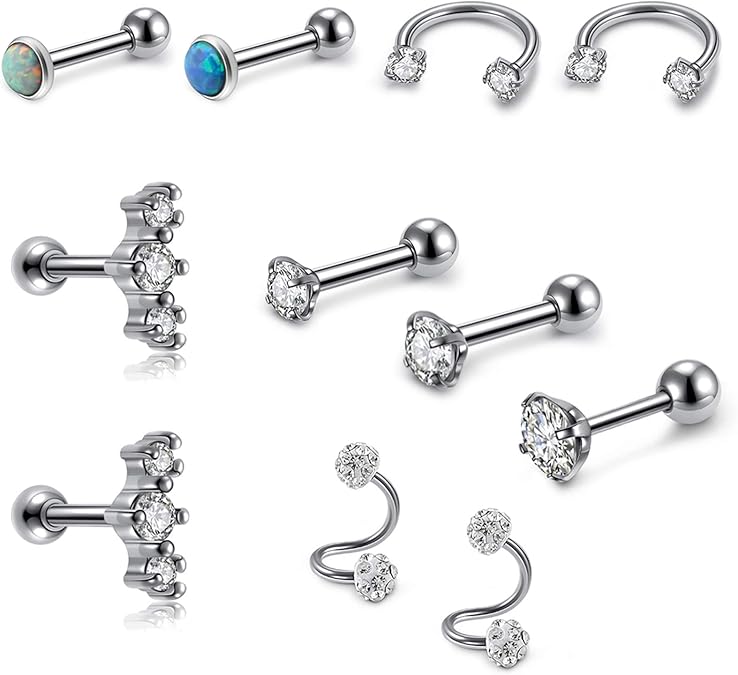 PiercingJak Set of 11 Stud Earrings 16G Helix Tragus Cartilage Ear Nose ...