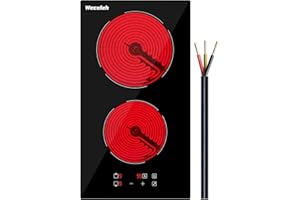 Weceleh 2 burner Electric Cooktop, 12 Inch Built-in Electric Stove Top 3000W, Ceramic cooktop with two Burners 220-240V(No Plug), Child Lock, Timer, 9 Heating Levels, Sensor Touch Control