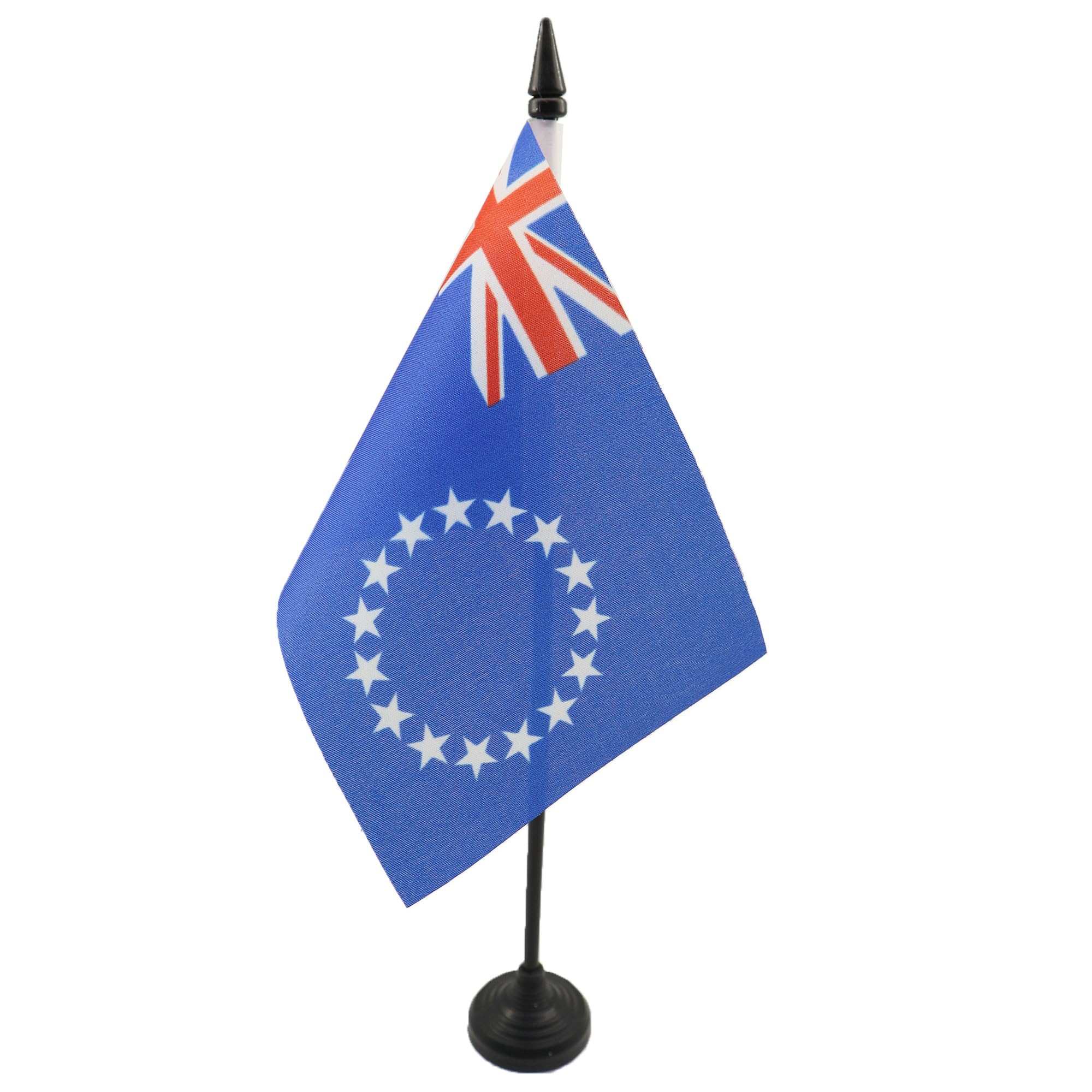 AZ FLAG - Cook Islands Table Flag 4'' x 6'' - Cook Islander Office Mini Banner 100% Polyester 15 x 10 cm - Mini Desk Flag with 10'' Pole and Black Plastic Base — image 1