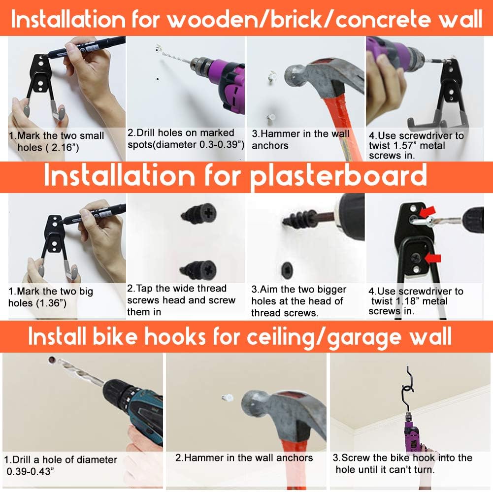 Garage Hooks, 14 Pack Wall Mount Utility Hooks Heavy Duty Steel Garage Storage Hooks Double Hangers with Bike Hooks for Organizing Ladders, Bicycle, Ropes, Power Tools, Garden Tools, Bulk Items - - 