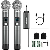 Phenyx Pro Dual Digital Wireless Microphone System, w/2 Handheld Dynamic Microphones,15 UHF Frequency Groups, Mini Receiver, Metal Cordless Mic for Karaoke,Church,DJ,Singing (PDP-2-2H)