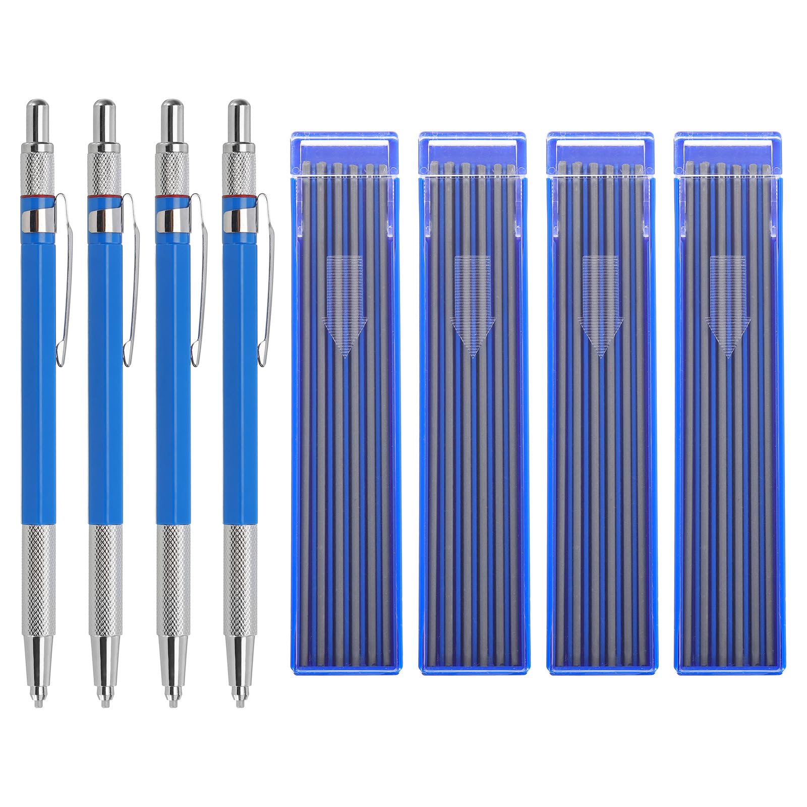 PATIKIL 4 Pack Mechanical Pencil with 48Pcs Silver Refills, Write Smoothly Portable Pencil with Built-in Sharpener and Claw Tip for Drafting Painting, Blue