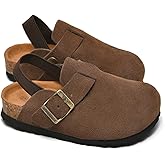 AFWIE Kids Genuine Leather Toddler Clogs,Clogs for Boys Girls Cork Footbed Arch Support Slip Resistant Mules Adjustable Buckle,Non-Slip Slippers,Sandals for Boys Girls