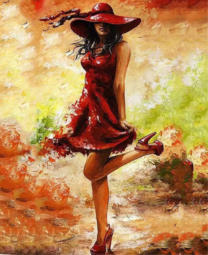 DIY Paint by Numbers for Adults, ABEUTY Red Skirt Model 16x20 inches Number Painting Art Therapy