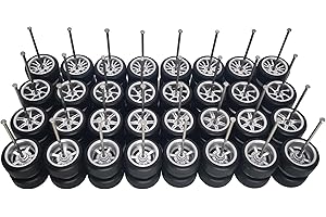 XYELKW 16 Set 1/64 Wheels and Tires Kit Simulation 1 64 Scale Wheels with Rubber Tires and Hub Suitable for Adding Collection Value to 1/64 Model Cars (Silver)