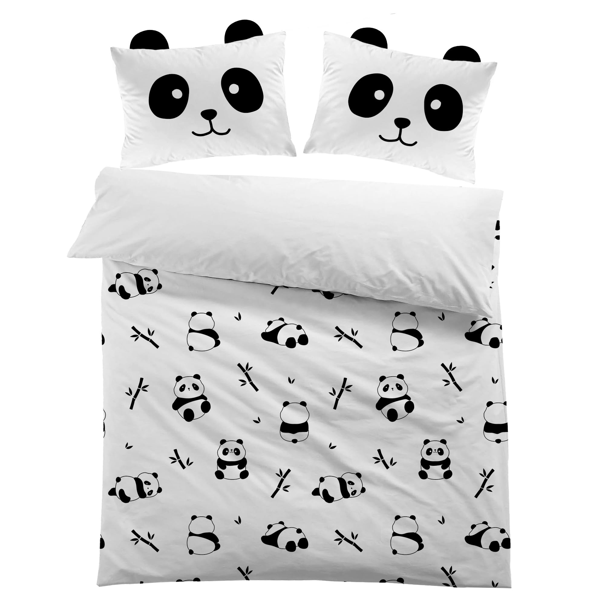 MUSOLEI Cute Panda Bedding Set Double Bed Duvet Covers with Zip Fastening for Kids Boys Girls, Black and White Animal Panda Quilt Cover 200 x 200 cm with Pillowcase 50 x 75 cm Bedroom Decor