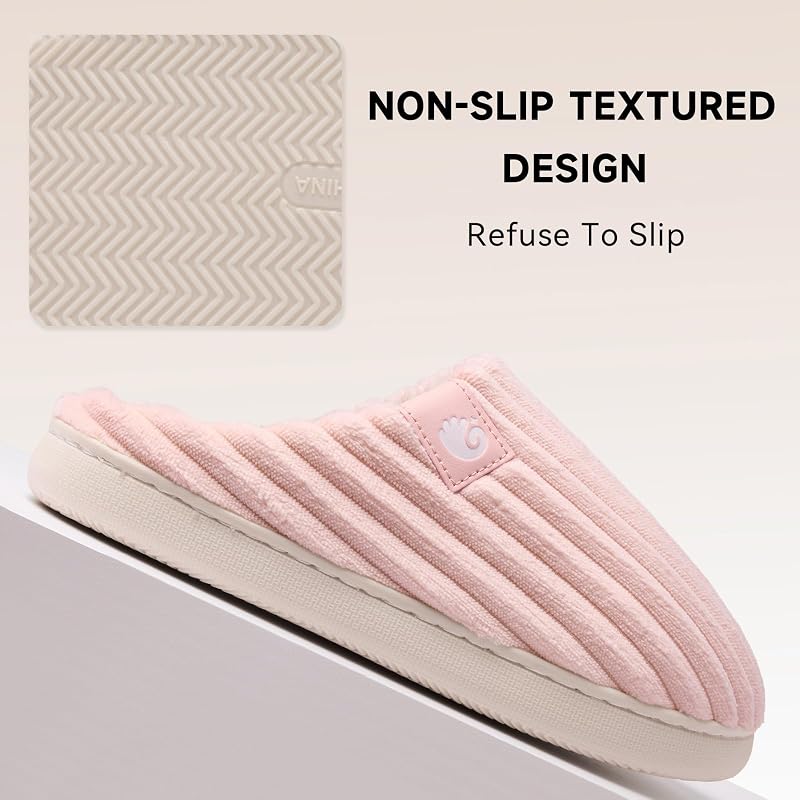 Chinelos de inverno para mulher, chinelos quentes de espuma viscoelástica, veludo de veludo cotelê, sola antiderrapante, chinelos confortáveis, interior, exterior (rosa, 38/39 EU) — foto 3 de 6