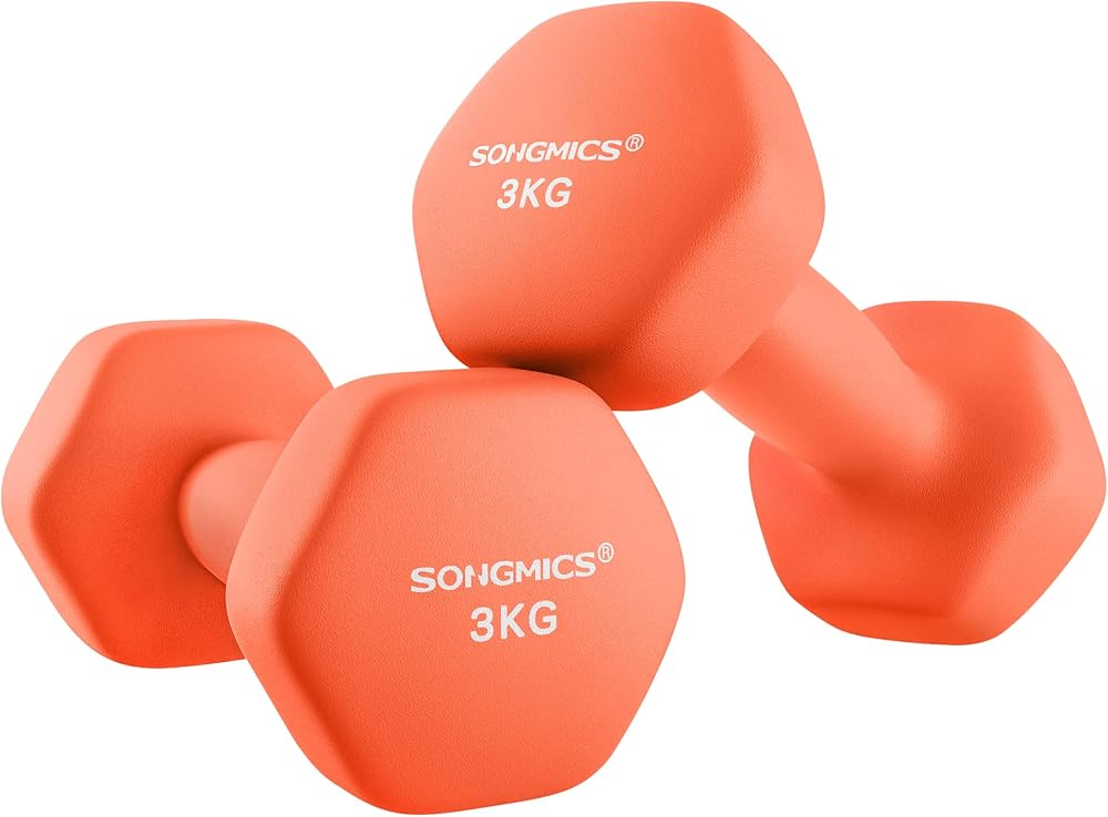 SONGMICS Dumbbells Set 2 x 3 kg Hex Neoprene Coated Papaya Orange SYL906O01