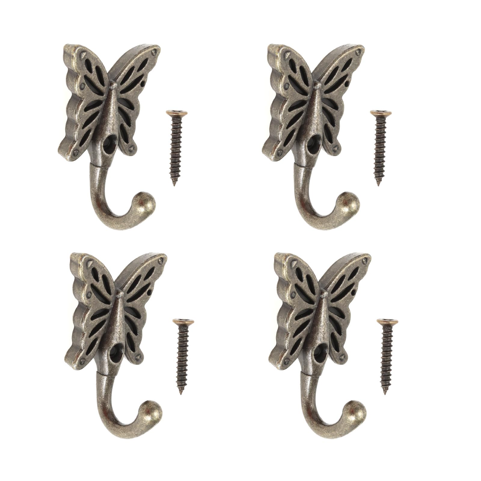 VGOL 4 Pcs Butterfly Shaped Wall Hooks Antique Decorative Wall Hooks for Bedroom Bathroom Kitchen Clothes Hat Coat Towel with Screws Bronze