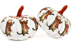 QIONG MENG 2 Pieces Pumpkin Pillow Maple Leaf Cat Pumpkin Shaped Pillow 11.8 Inch Fall Harvest White Throw Pillows 3D Shaped Cushion Holiday Decorations for Home Bedroom Sofa