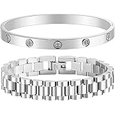 ISELBDR 2PCS 18K Gold Chain Link Bracelets for Women - Stackable Love & Friendship Theme Bangle Bracelet Set,Non-Tarnish Stainless Steel Jewelry with Adjustable Tool.