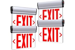 SASELUX Led Edge-Lit Exit Sign ,Brushed Aluminum Housing Single-Sided Clear Rotating Acrylic Panel,Hardwired Emergency Exit Signs with Battery Backup, 120V-347VAC,Red Led Emergency Exit Light for Business , UL Listed,Top/Side/Wall Mount(4 Pack)
