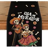 Artoid Mode Marigold Mexican Sugar Skull Dia De Los Muertos Table Runner, Day of The Dead Altar Kitchen Dining Table Decoration for Home Party Decor 13x72 Inch