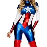 Forplay Women's Petite Star Spangled Hero Catsuit with Stripe Waist and Headband