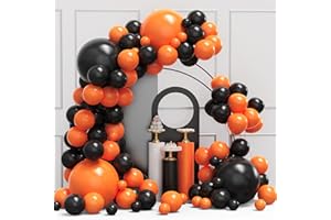 YMSZ Orange and Black Balloons Arch Garland Kit, 134pcs Black Orange Halloween Balloons with Different Size for Graduation, Halloween, Harley Davidson Decorations