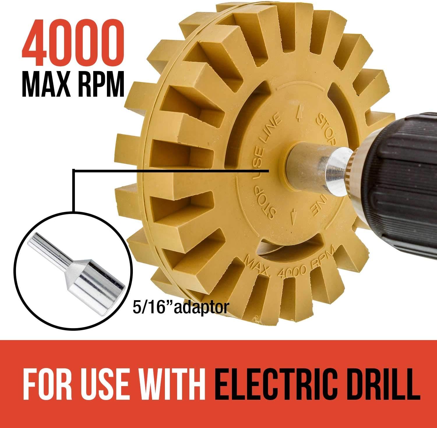 TCP Global Heavy Duty Rubber Eraser Wheel 4” Inch Pad & Adapter - Pinstripe, Adhesive Remover, Vinyl Decal, Graphics Removal Tool - - 