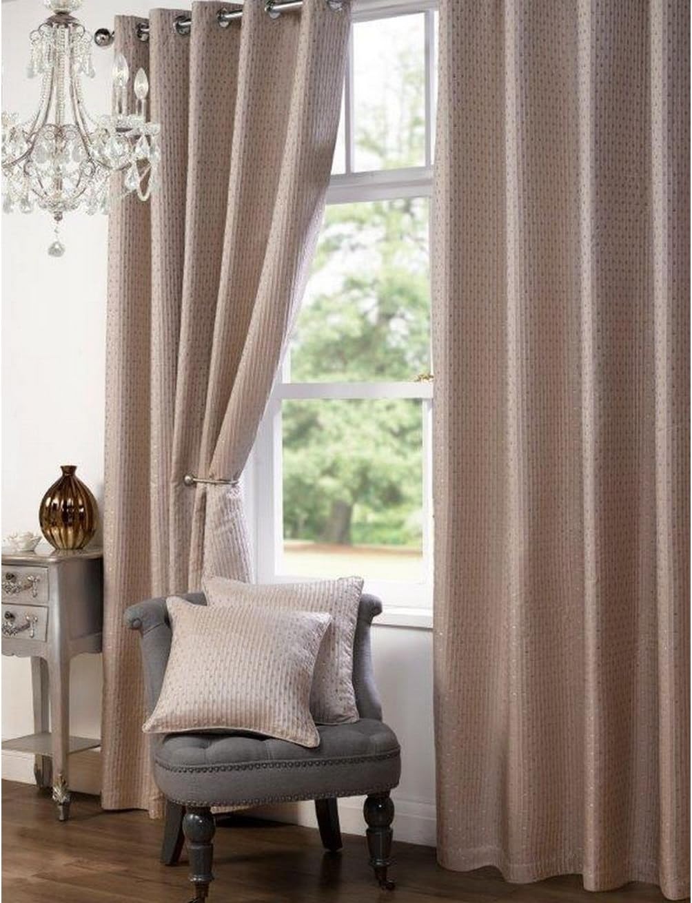 Plain taffeta jacquard eyelet ring top plain heavy squares print taupe caramel beige latte brown silver curtains 66 x 54 inches 168cm x 137cm ready made fully lined curtains
