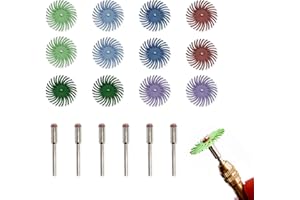 NIIIYTYB 12PCS Radial Bristle Disc Kit for Rotary Tool Jewelry Polishing Brush Set with 80 120 220 400 600 1000 Abrasive Pads Mixed Grit Pad Kit 1" Disc and 1/8" Shank for Surface Finishing
